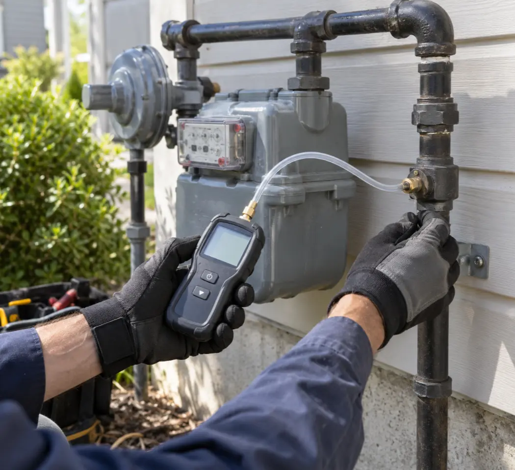 Gas line safety inspection at a Naples, Florida property.
